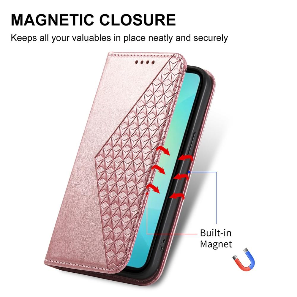 For Samsung Galaxy S25 Edge 5G Cubic Grid Calf Texture Magnetic Leather Phone Case(Rose Gold)