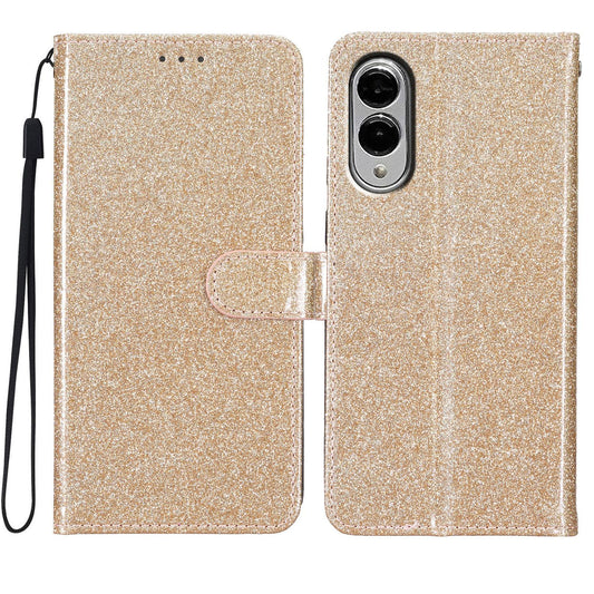 For Samsung Galaxy S25 Edge 5G Glitter Powder Flip Leather Phone Case(Gold)