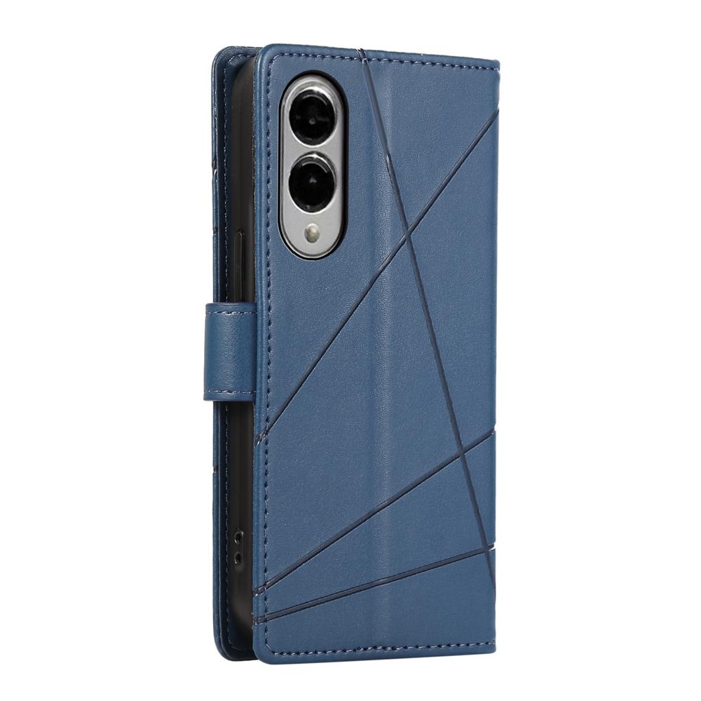 For Samsung Galaxy S25 Edge 5G PU Genuine Leather Texture Embossed Line Phone Case(Blue)