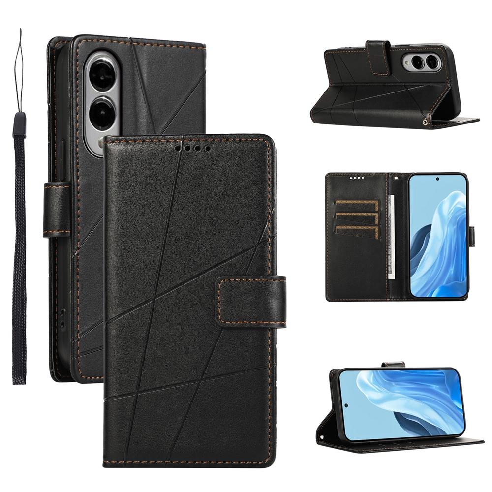 For Samsung Galaxy S25 Edge 5G PU Genuine Leather Texture Embossed Line Phone Case(Black)