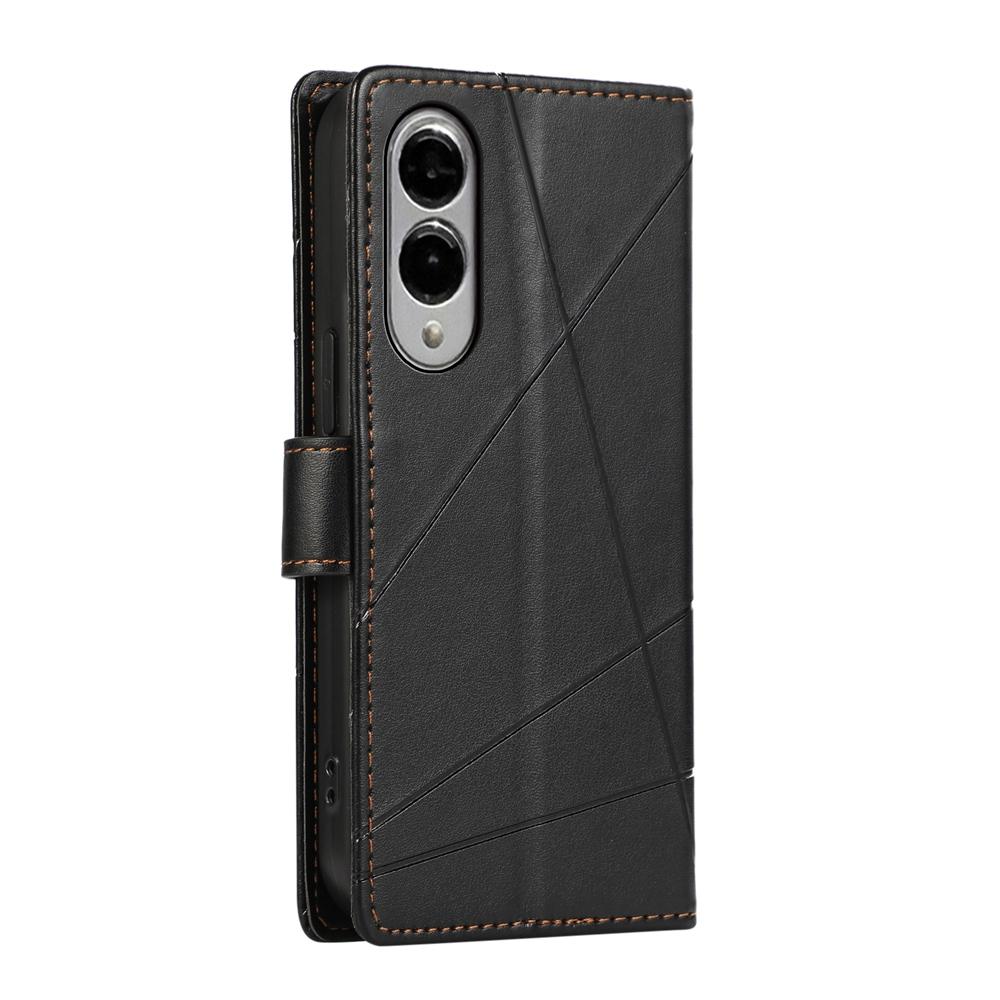 For Samsung Galaxy S25 Edge 5G PU Genuine Leather Texture Embossed Line Phone Case(Black)