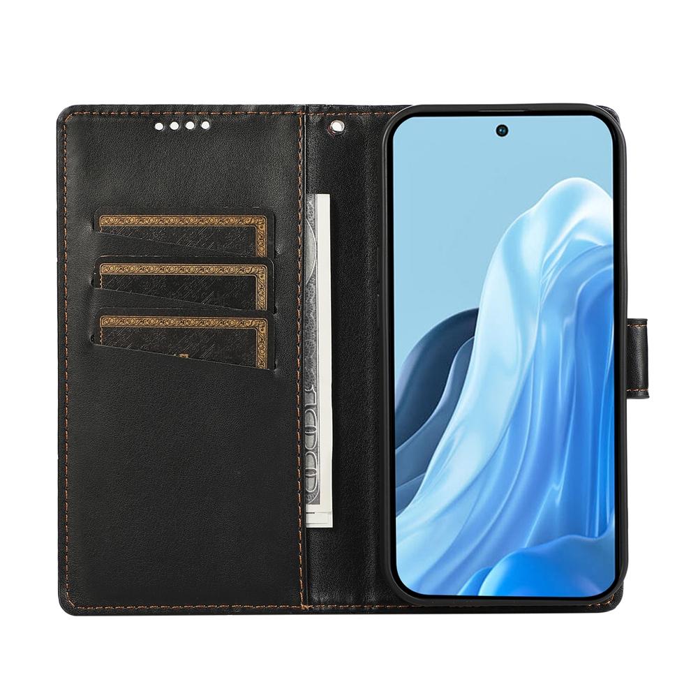 For Samsung Galaxy S25 Edge 5G PU Genuine Leather Texture Embossed Line Phone Case(Black)