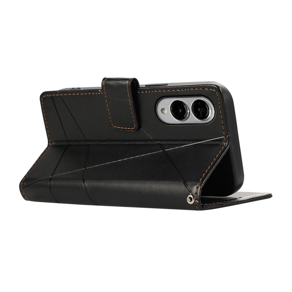 For Samsung Galaxy S25 Edge 5G PU Genuine Leather Texture Embossed Line Phone Case(Black)