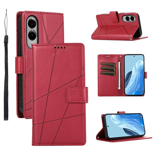 For Samsung Galaxy S25 Edge 5G PU Genuine Leather Texture Embossed Line Phone Case(Red)