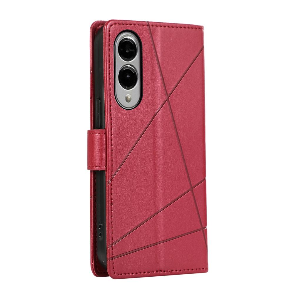 For Samsung Galaxy S25 Edge 5G PU Genuine Leather Texture Embossed Line Phone Case(Red)
