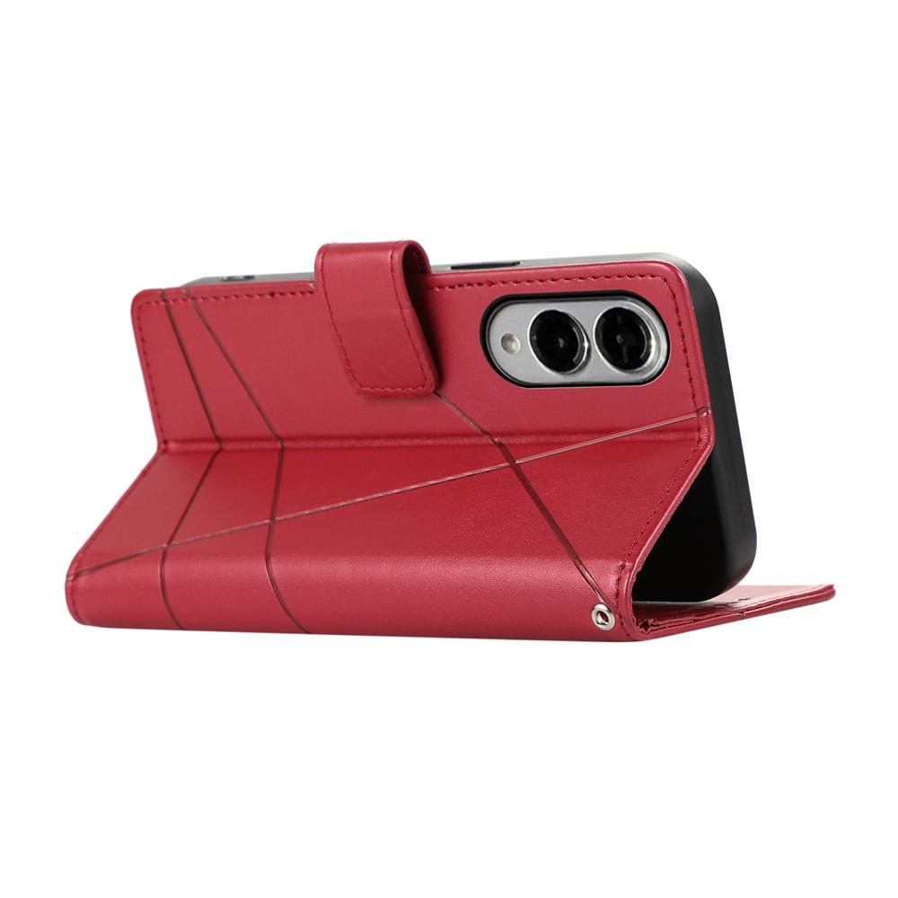 For Samsung Galaxy S25 Edge 5G PU Genuine Leather Texture Embossed Line Phone Case(Red)
