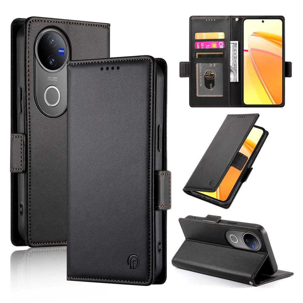For vivo V50 Side Buckle Magnetic Frosted Leather Phone Case(Black)
