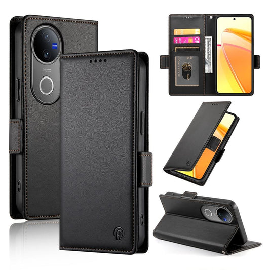 For vivo V50 Side Buckle Magnetic Frosted Leather Phone Case(Black)
