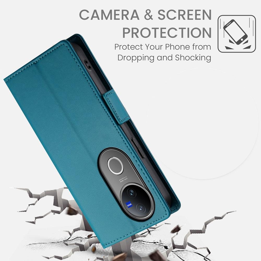 For vivo V50 Side Buckle Magnetic Frosted Leather Phone Case(Blue)