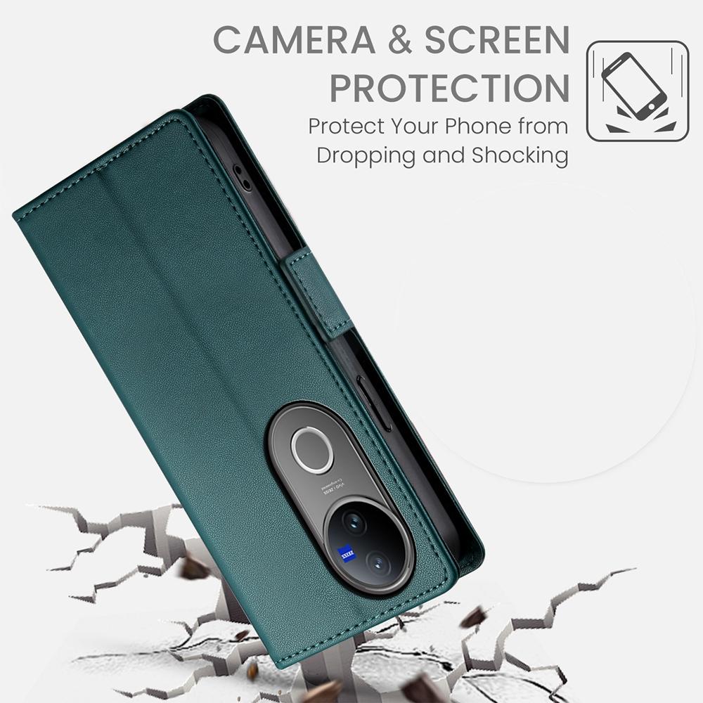 For vivo V50 Side Buckle Magnetic Frosted Leather Phone Case(Dark Green)