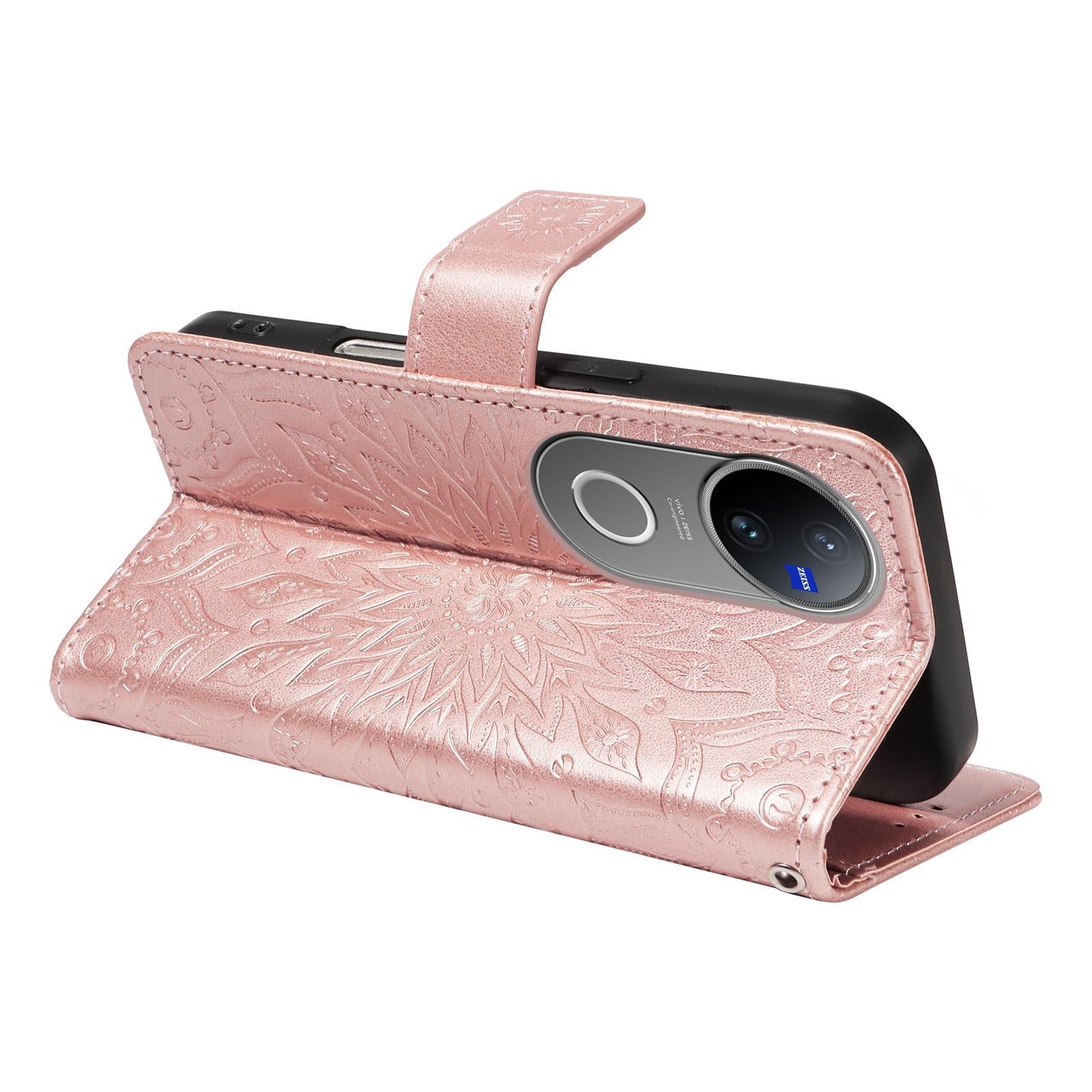 For vivo V50 5G Global Embossed Sunflower Pattern Flip Leather Phone Case(Rose Gold)