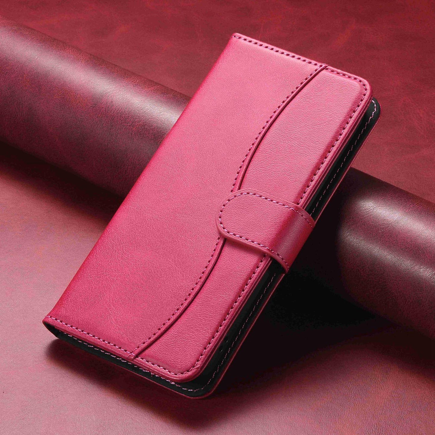 For Samsung Galaxy S25 Edge 5G Dual-Folded S-shape Leather Phone Case(Rose Red)