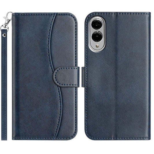 For Samsung Galaxy S25 Edge 5G Dual-Folded S-shape Leather Phone Case(Navy Blue)