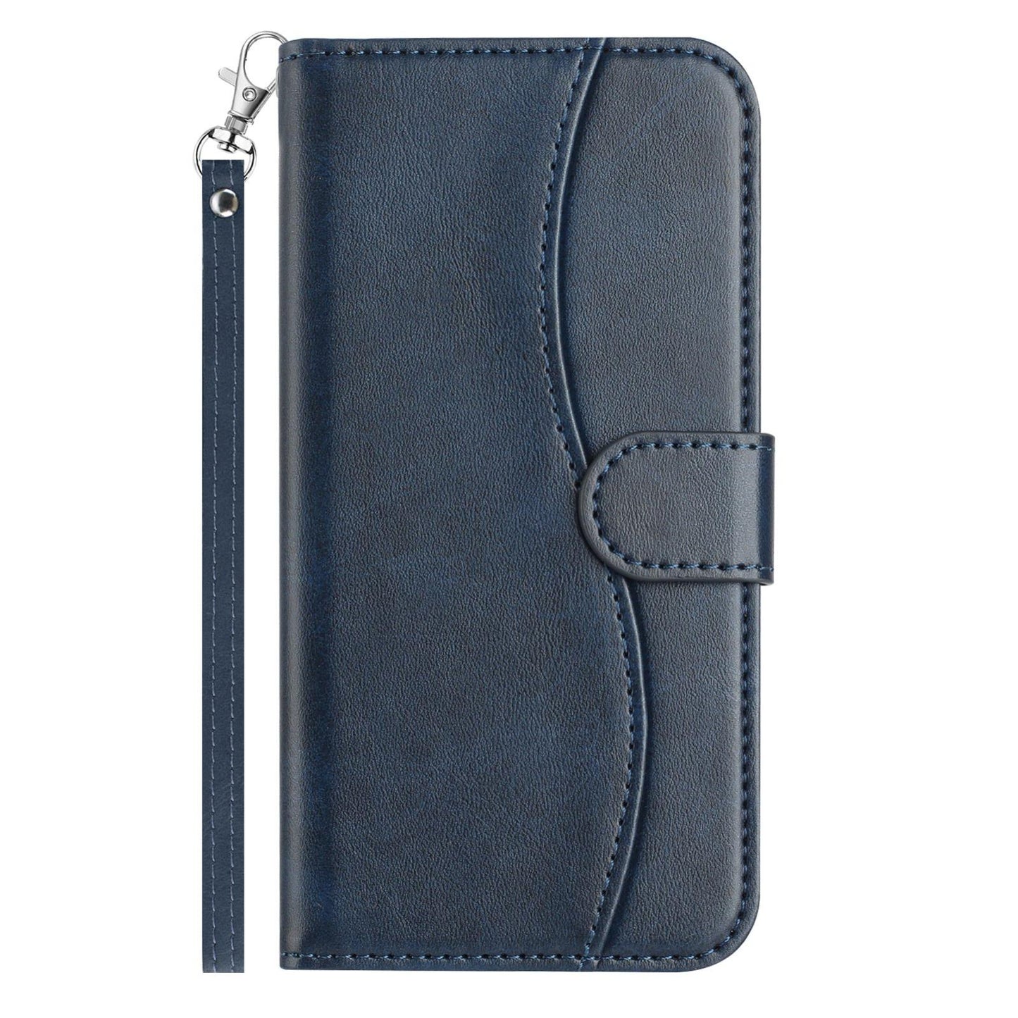 For Samsung Galaxy S25 Edge 5G Dual-Folded S-shape Leather Phone Case(Navy Blue)