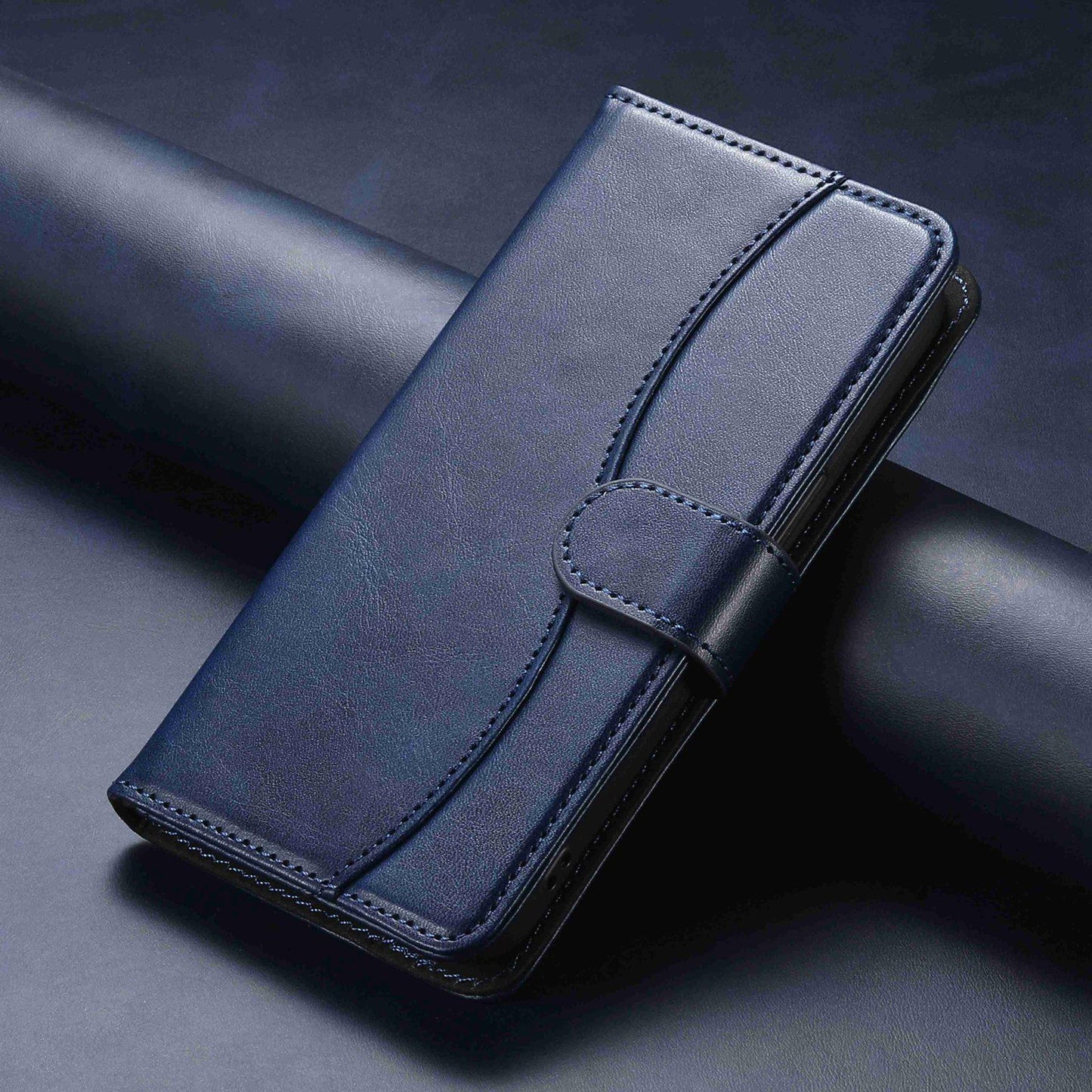 For Samsung Galaxy S25 Edge 5G Dual-Folded S-shape Leather Phone Case(Navy Blue)