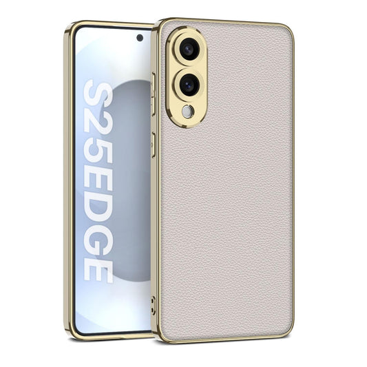 For Samsung Galaxy S25 Edge 5G GKK Plating TPU Leather Full Coverage Phone Case(Apricot)
