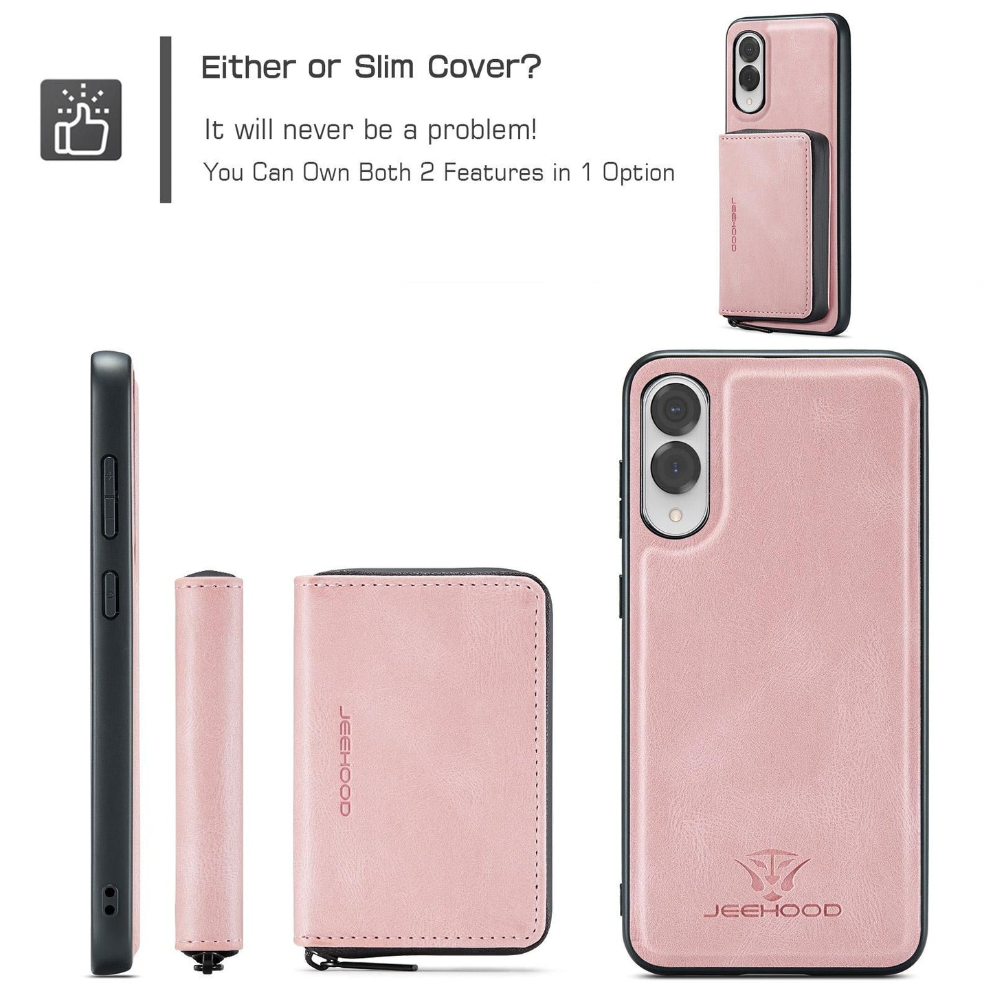 For Samsung Galaxy S25 Edge 5G JEEHOOD J02 Magnetic Zipper Horizontal Flip Leather Phone Case(Pink)