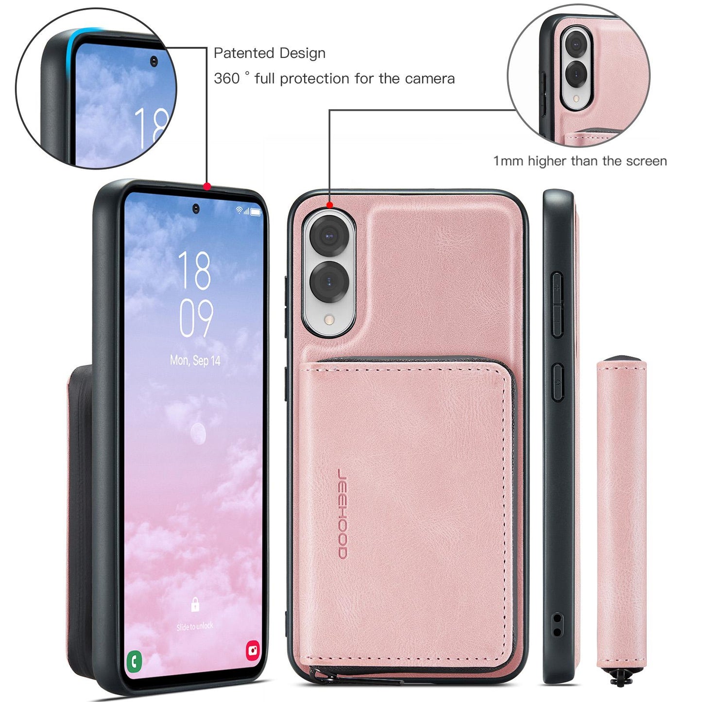 For Samsung Galaxy S25 Edge 5G JEEHOOD J02 Magnetic Zipper Horizontal Flip Leather Phone Case(Pink)