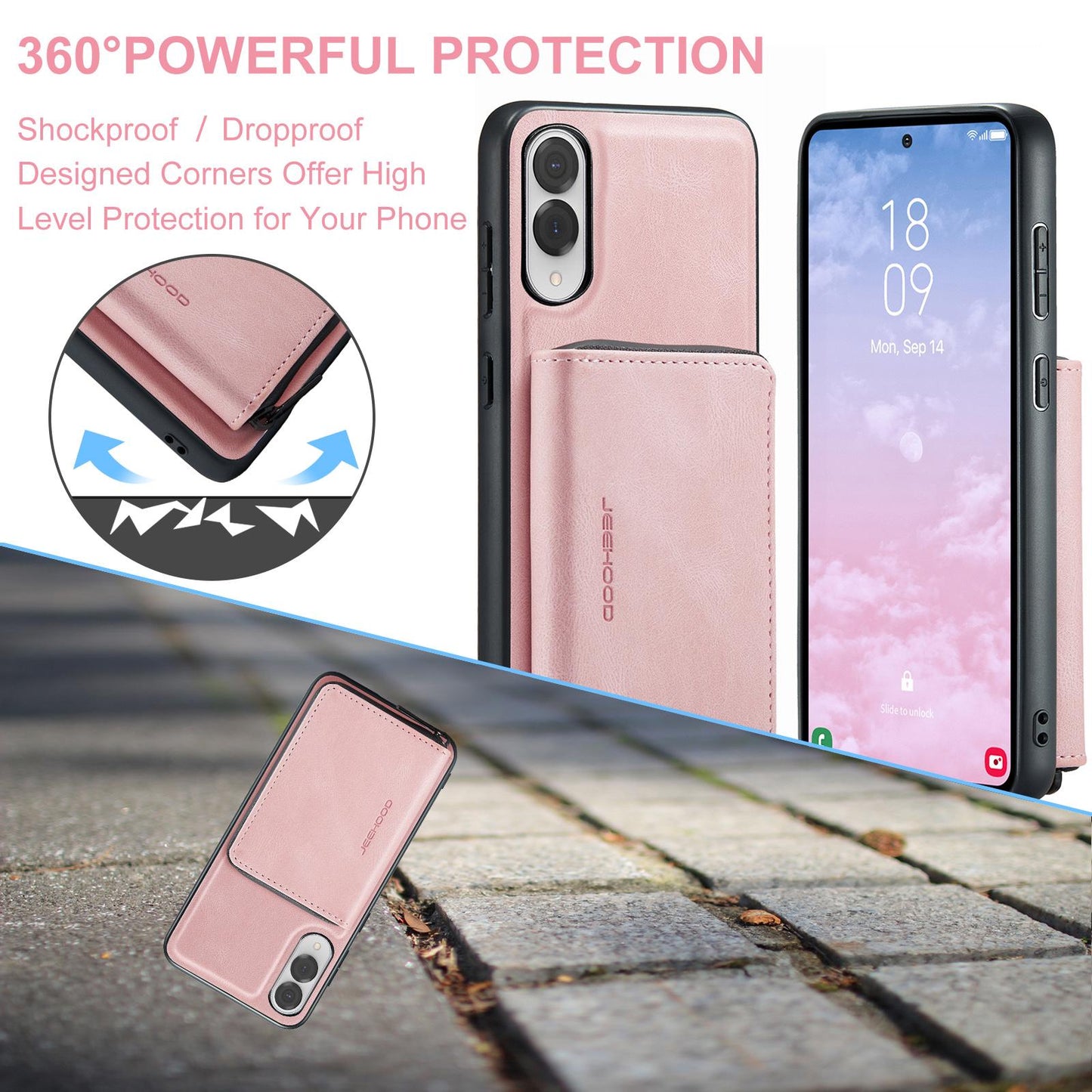 For Samsung Galaxy S25 Edge 5G JEEHOOD J02 Magnetic Zipper Horizontal Flip Leather Phone Case(Pink)