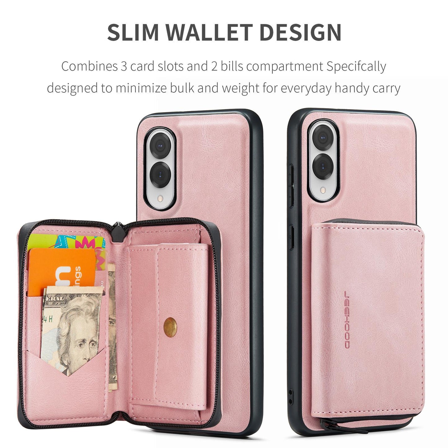 For Samsung Galaxy S25 Edge 5G JEEHOOD J02 Magnetic Zipper Horizontal Flip Leather Phone Case(Pink)