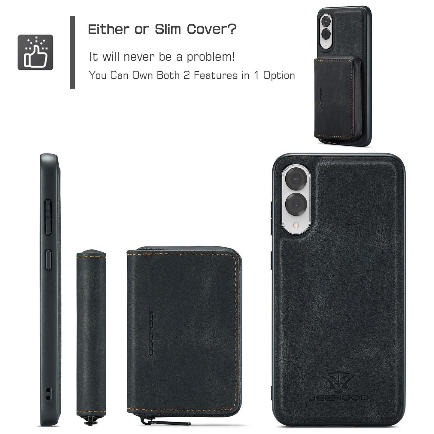For Samsung Galaxy S25 Edge 5G JEEHOOD J02 Magnetic Zipper Horizontal Flip Leather Phone Case(Black)