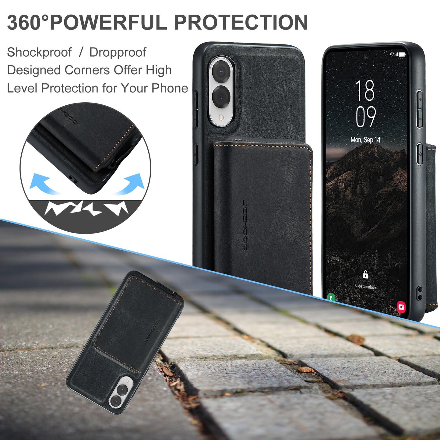 For Samsung Galaxy S25 Edge 5G JEEHOOD J02 Magnetic Zipper Horizontal Flip Leather Phone Case(Black)