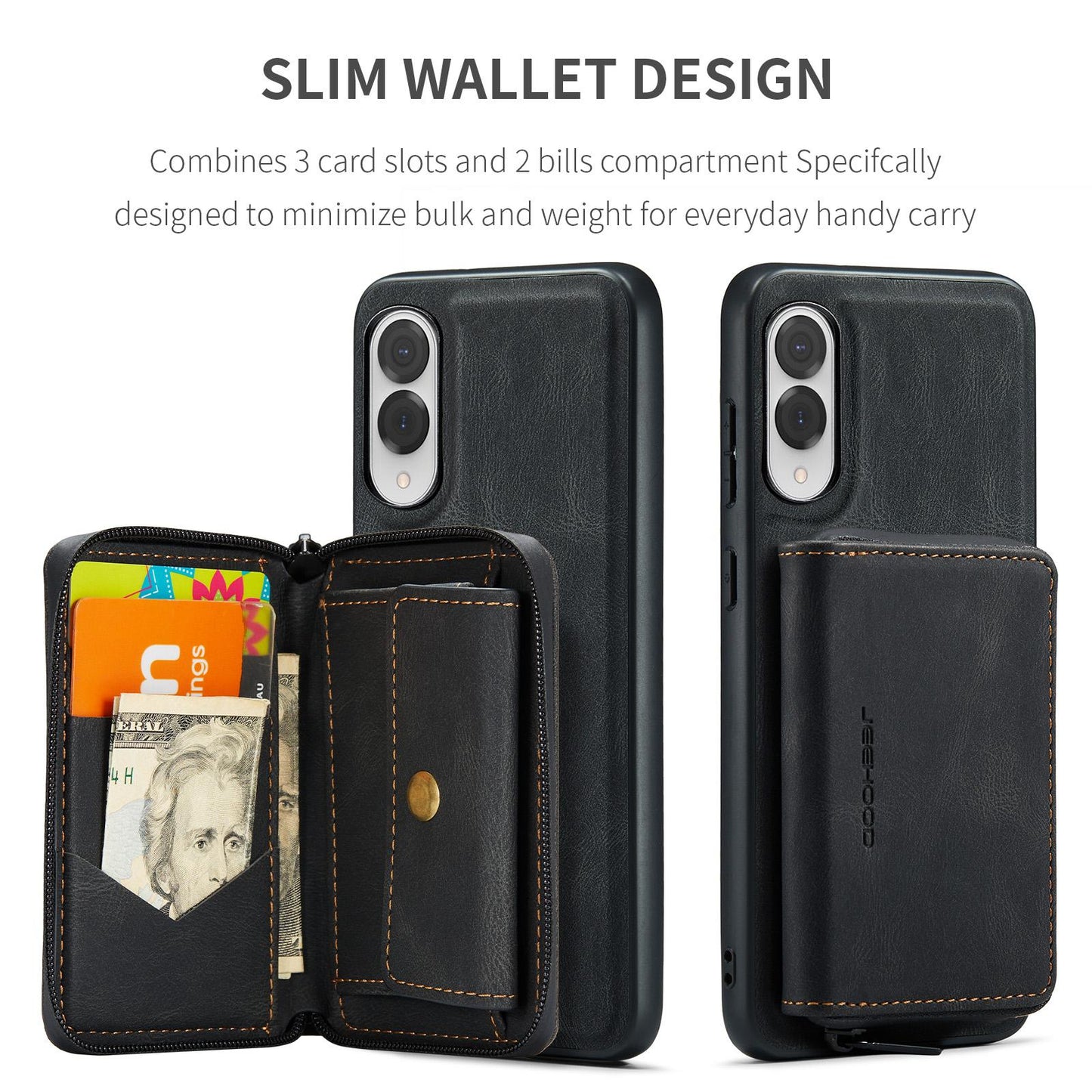For Samsung Galaxy S25 Edge 5G JEEHOOD J02 Magnetic Zipper Horizontal Flip Leather Phone Case(Black)