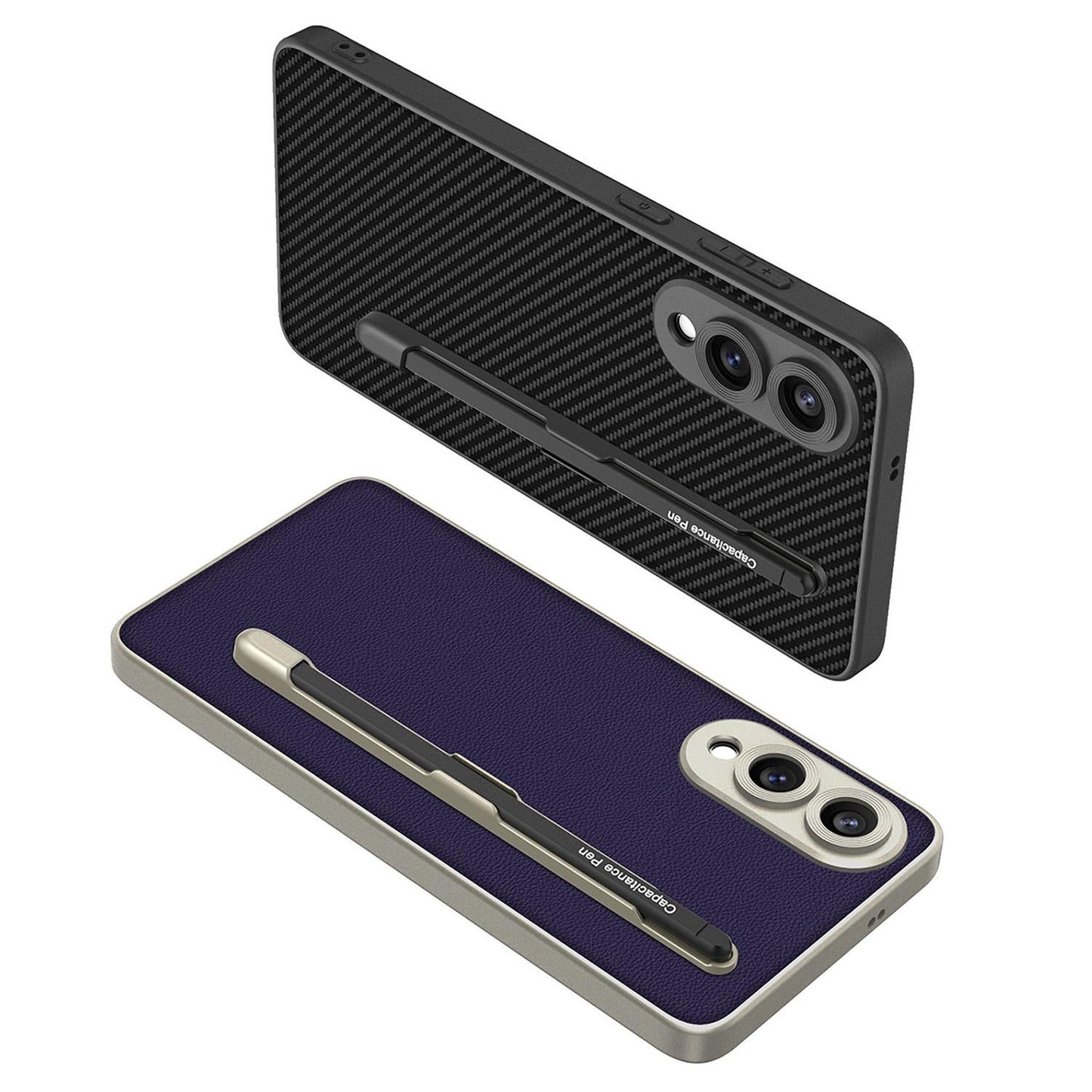 For Samsung Galaxy S25 Edge 5G GKK Metal Paint Skin Feel Leather Phone Case with Pen(Carbon Fiber Black)