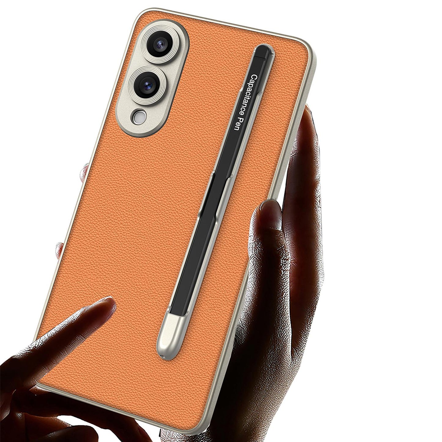 For Samsung Galaxy S25 Edge 5G GKK Metal Paint Skin Feel Leather Phone Case with Pen(Carbon Fiber Black)