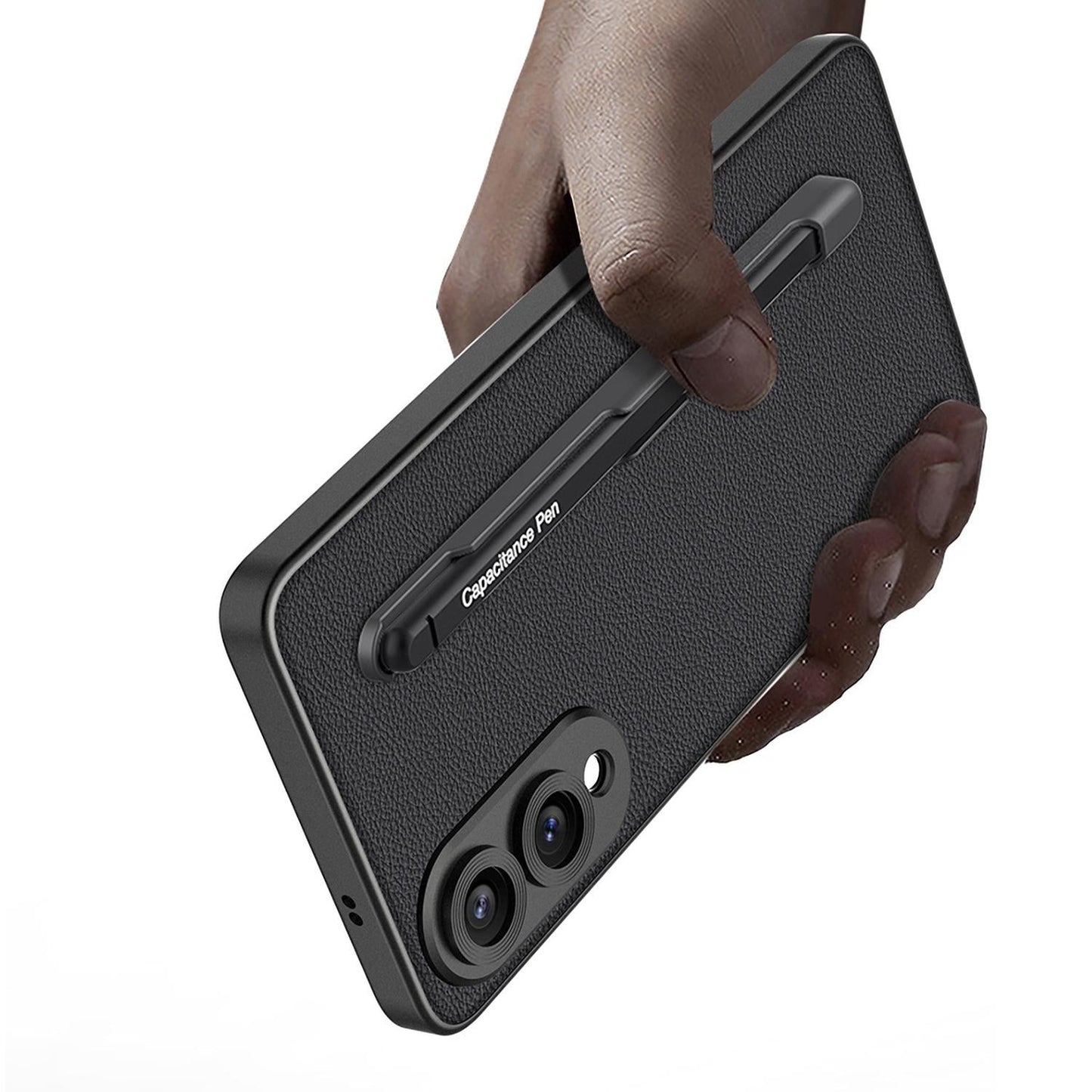 For Samsung Galaxy S25 Edge 5G GKK Metal Paint Skin Feel Leather Phone Case with Pen(Carbon Fiber Black)