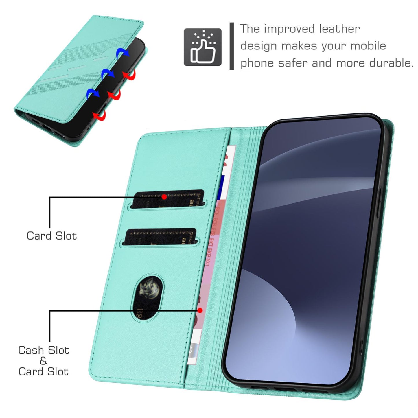 For OPPO K13 5G Embossed Multi-functional Wallet Retro Leather Phone Case(Mint Green)