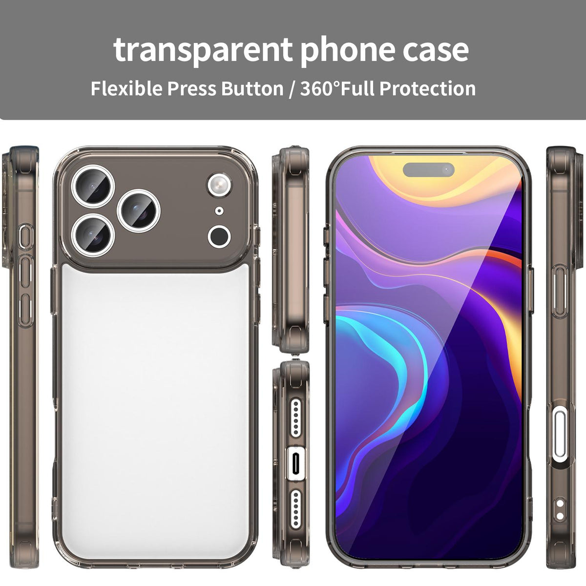 Compatible with iPhone 18 Pro Max PC Dual-Layer TPU Airbag Shockproof Phone Case - Transparent Black