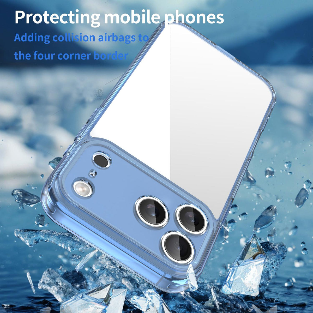 Compatible with iPhone 18 Pro Max PC Dual-Layer TPU Airbag Shockproof Phone Case - Transparent Blue