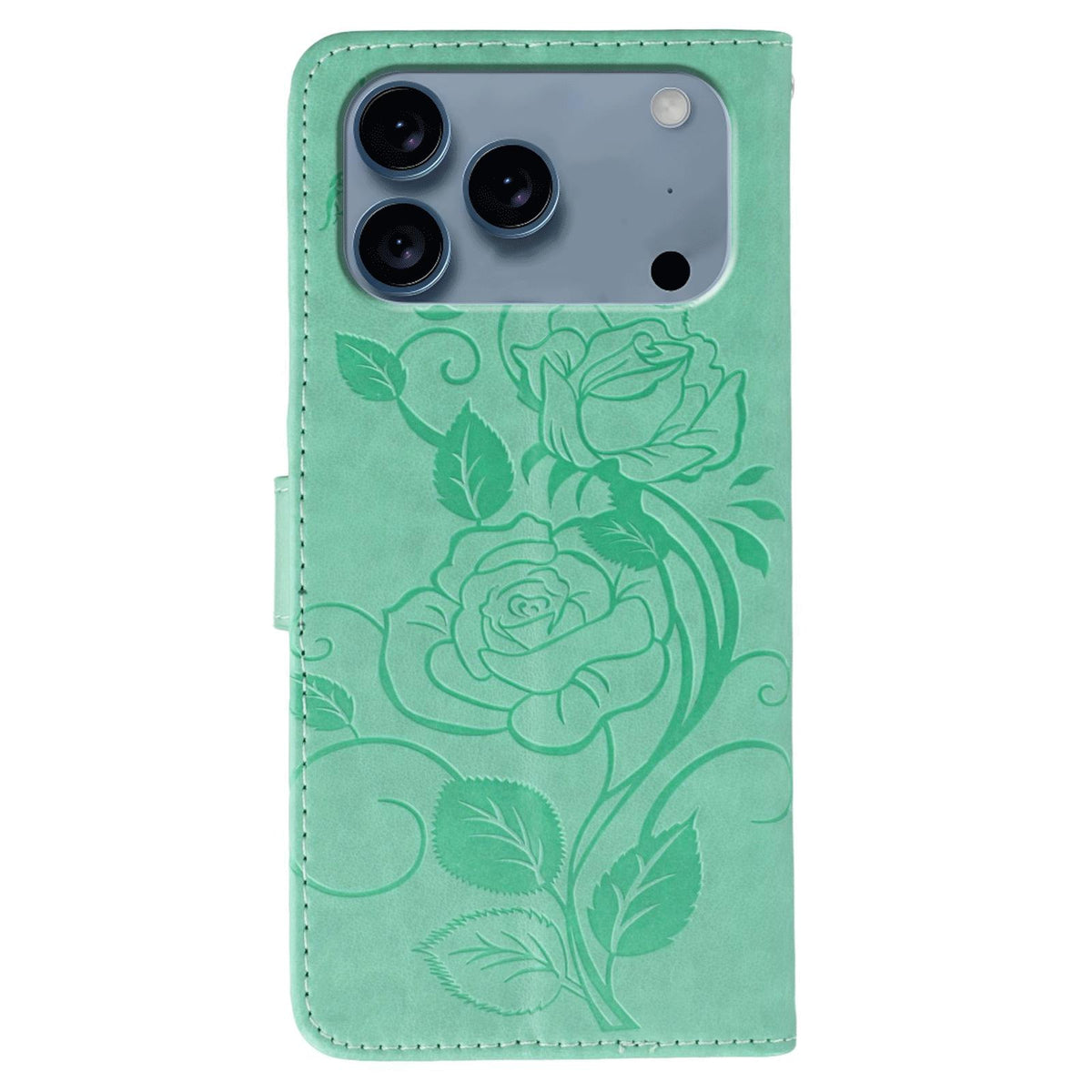 Compatible with iPhone 18 Pro Max & 17 Pro Max Rose Butterfly Embossed Leather Phone Case - Green