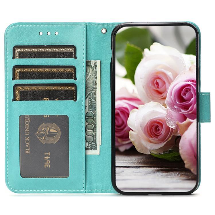 Compatible with iPhone 18 Pro Max & 17 Pro Max Rose Butterfly Embossed Leather Phone Case - Green