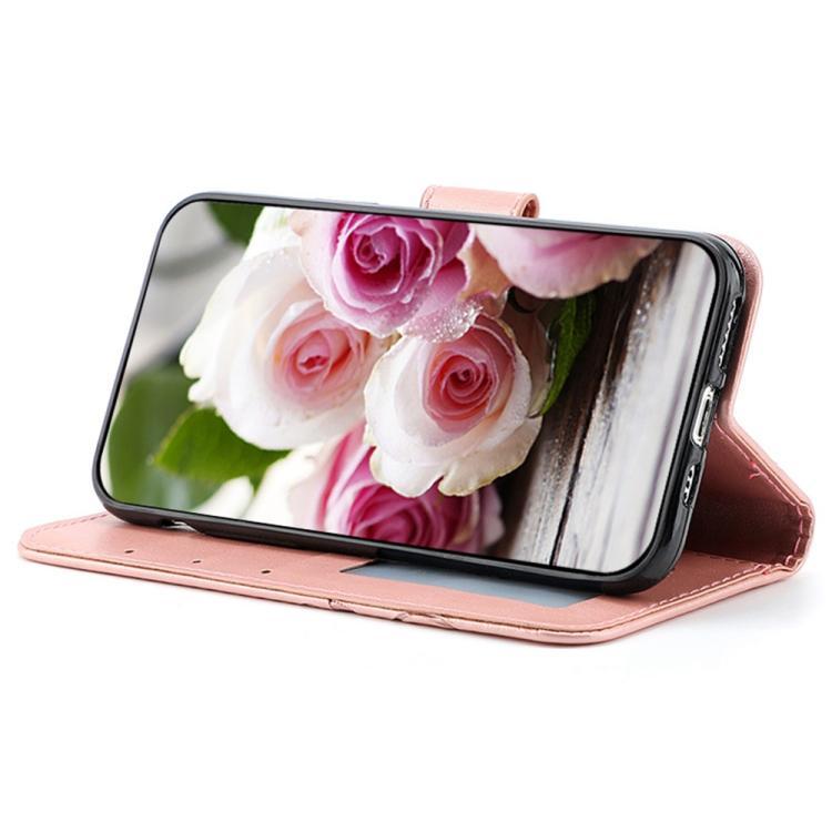 Compatible with iPhone 18 Pro Max & 17 Pro Max Rose Butterfly Embossed Leather Phone Case - Rose Gold