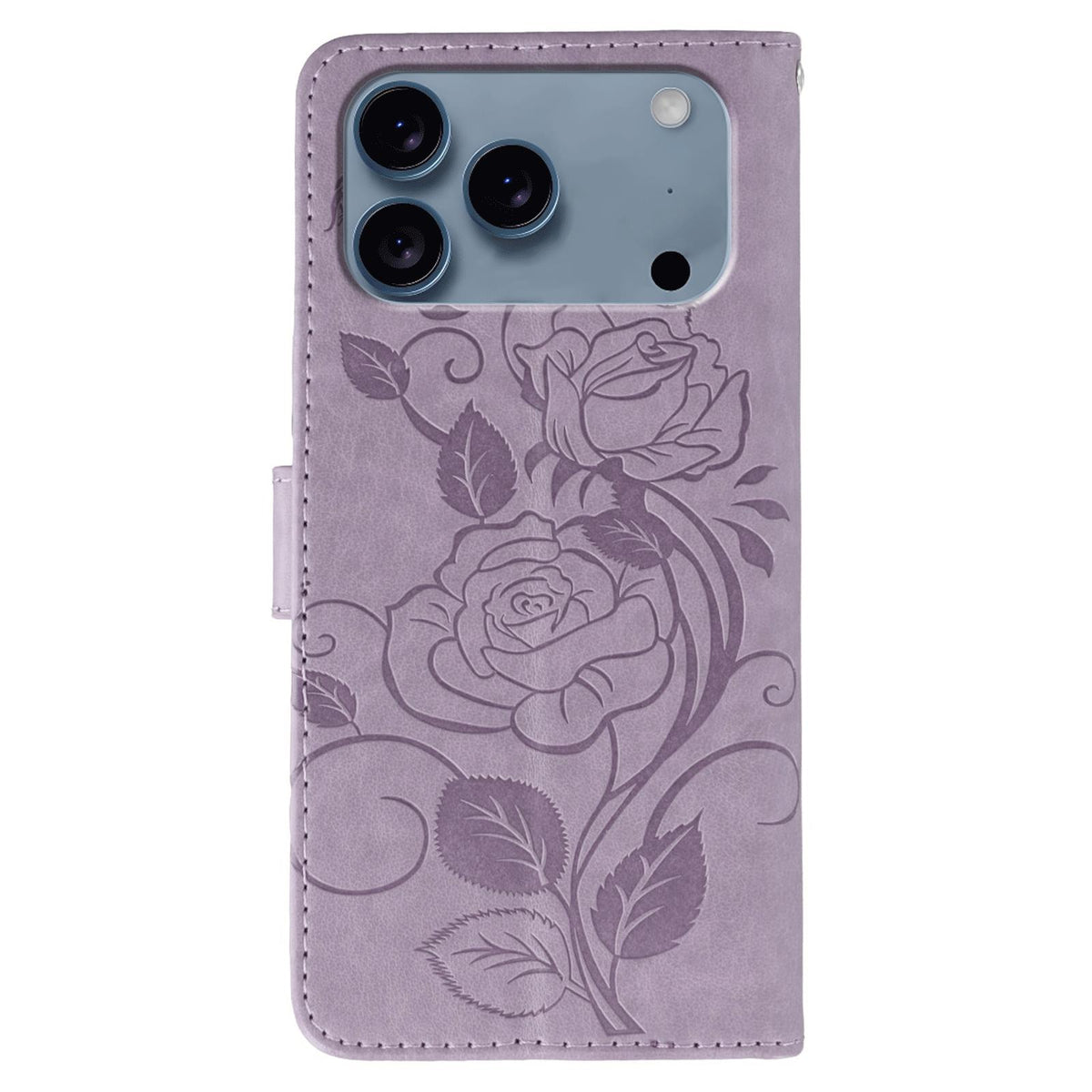 Compatible with iPhone 18 Pro Max & 17 Pro Max Rose Butterfly Embossed Leather Phone Case - Purple