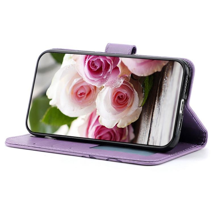 Compatible with iPhone 18 Pro Max & 17 Pro Max Rose Butterfly Embossed Leather Phone Case - Purple