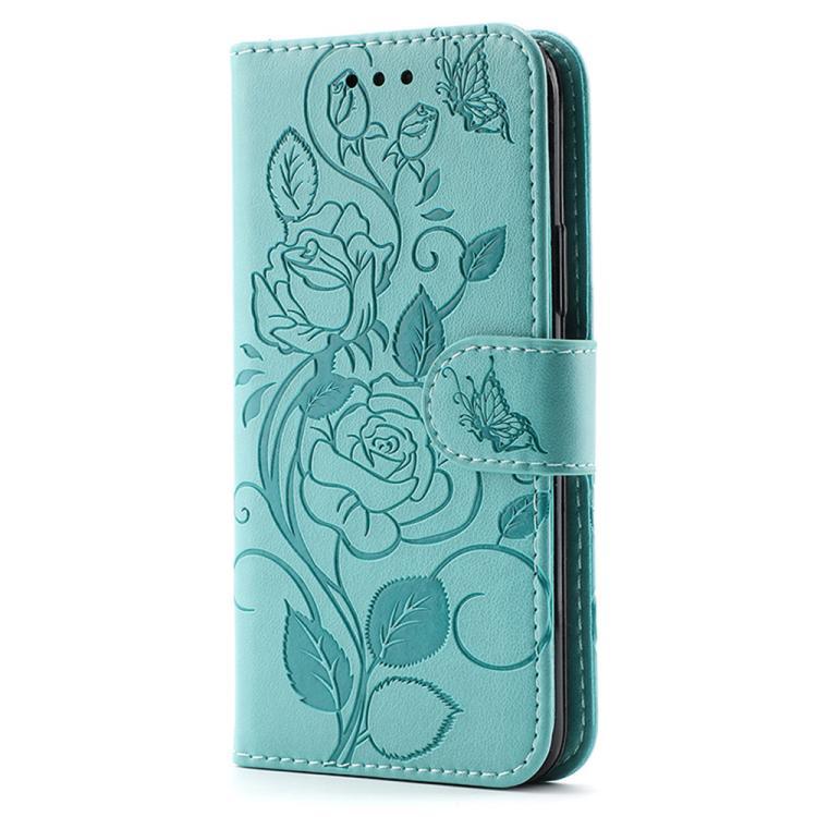 Compatible with iPhone 18 Pro & 17 Pro Rose Butterfly Embossed Leather Phone Case - Green