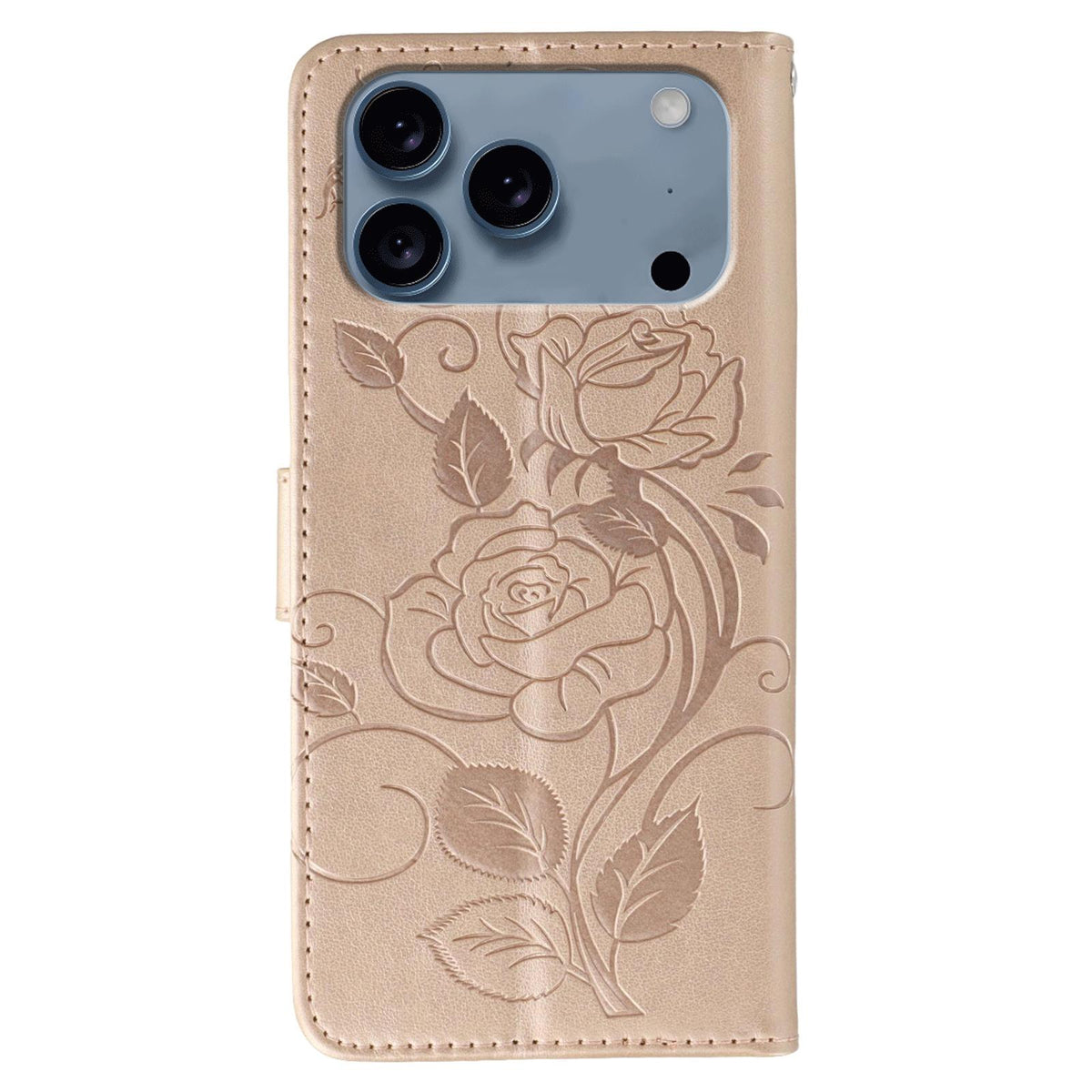 Compatible with iPhone 18 Pro & 17 Pro Rose Butterfly Embossed Leather Phone Case - Rose Gold