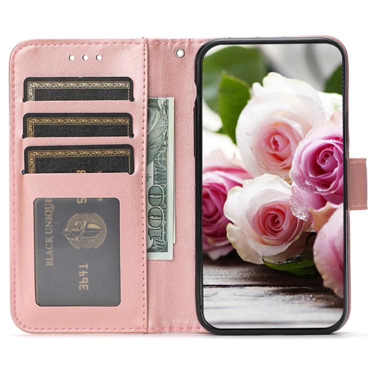 Compatible with iPhone 18 Pro & 17 Pro Rose Butterfly Embossed Leather Phone Case - Rose Gold