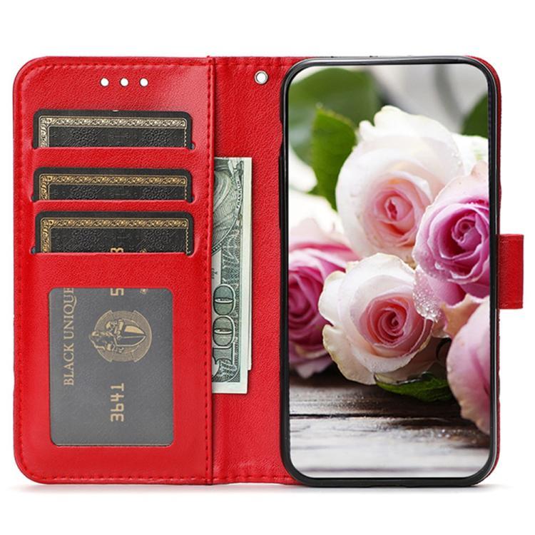 Compatible with iPhone 18 Pro & 17 Pro Rose Butterfly Embossed Leather Phone Case - Red