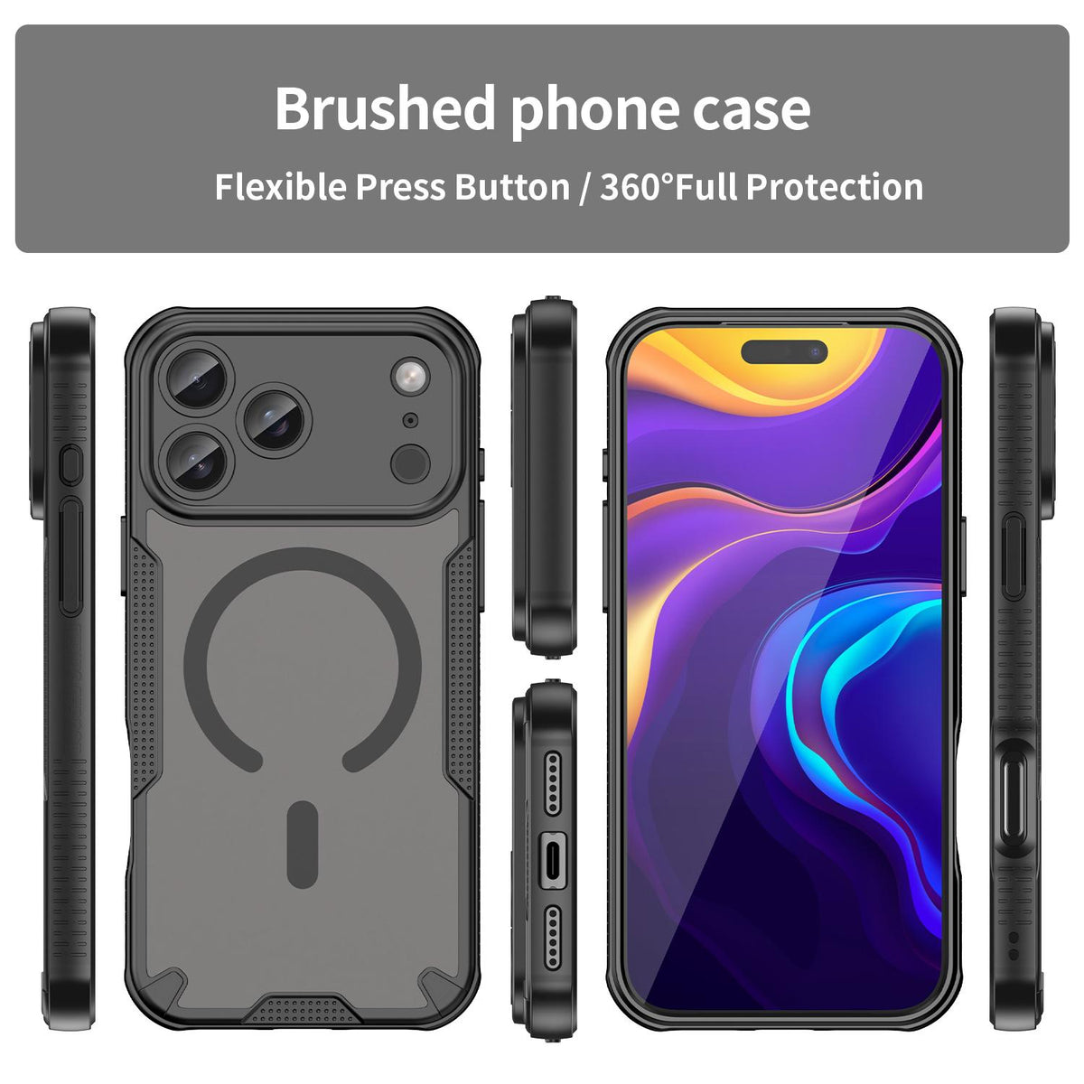 Compatible with iPhone 18 Pro Max Armor Glaze MagSafe Magnetic Phone Case - Black