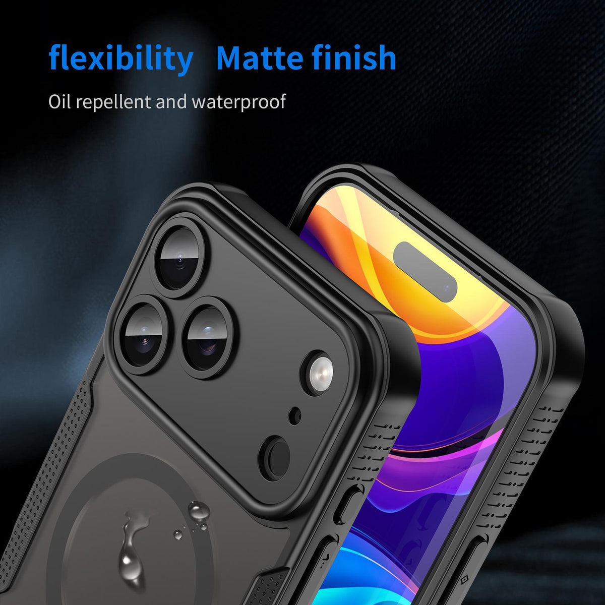 Compatible with iPhone 18 Pro Max Armor Glaze MagSafe Magnetic Phone Case - Black