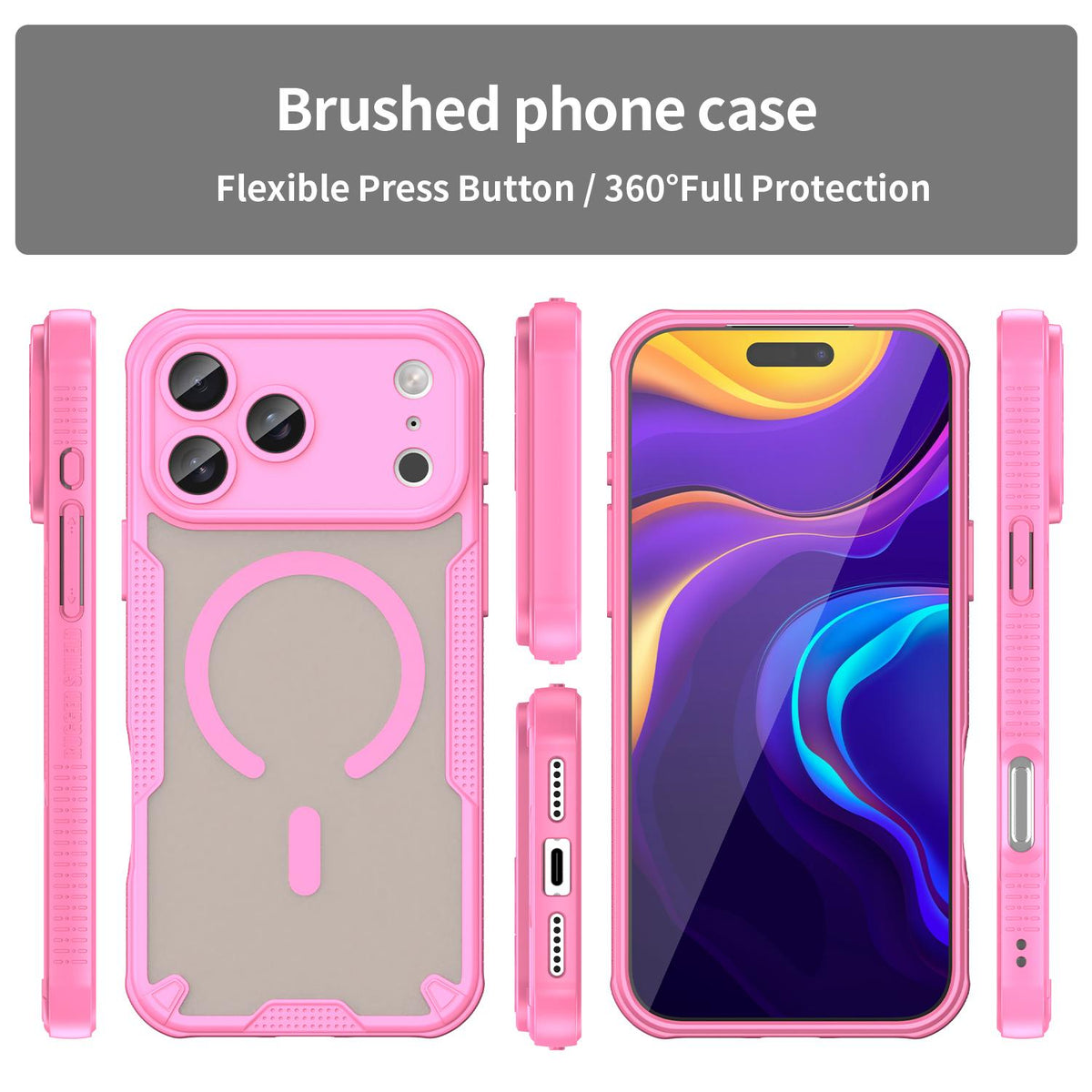 Compatible with iPhone 18 Pro Max Armor Glaze MagSafe Magnetic Phone Case - Pink