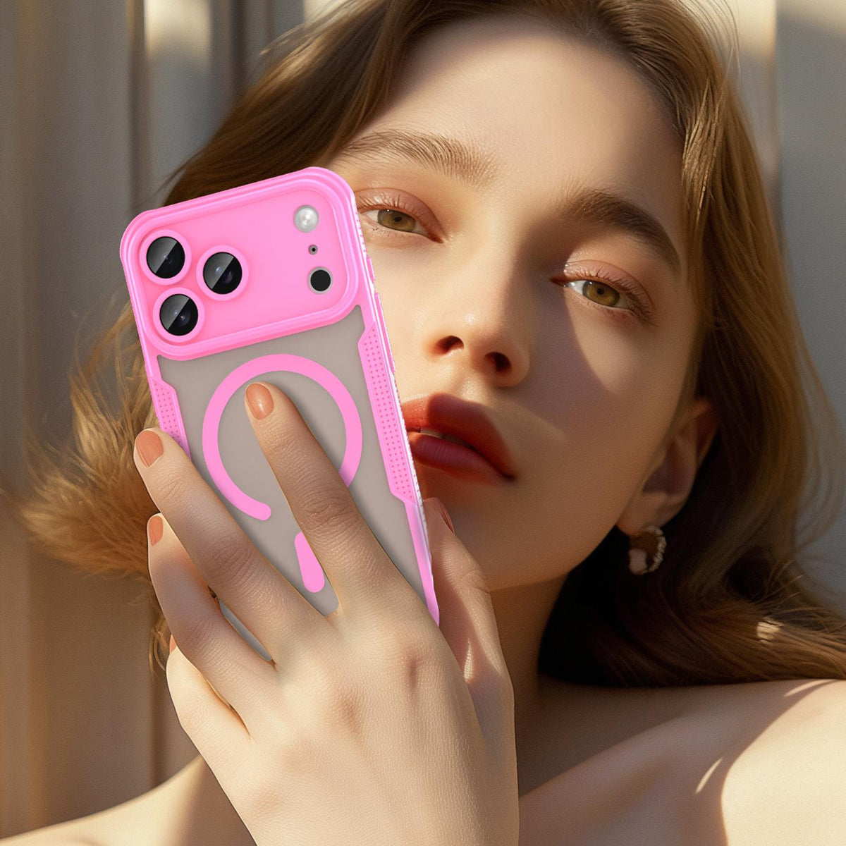 Compatible with iPhone 18 Pro Max Armor Glaze MagSafe Magnetic Phone Case - Pink