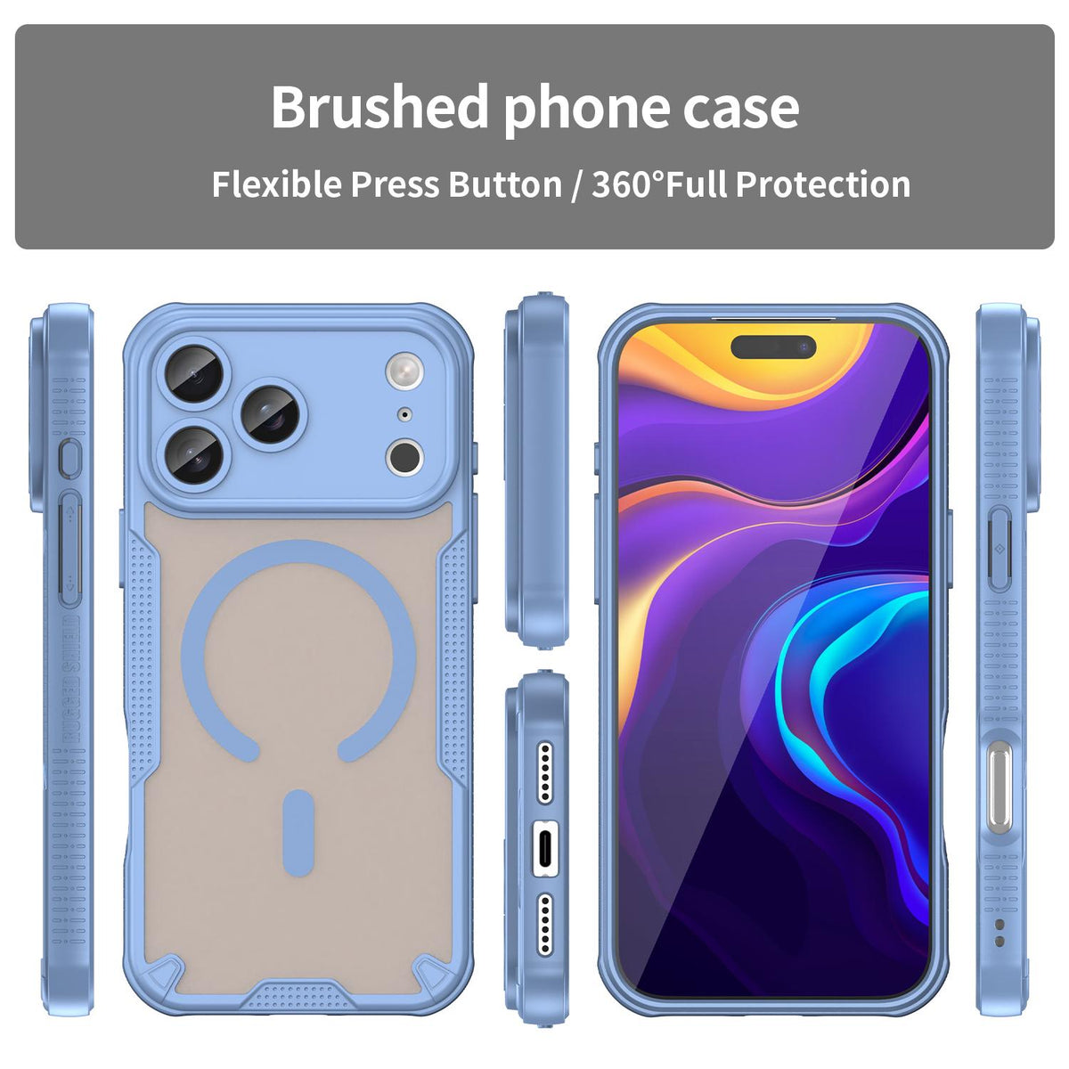 Compatible with iPhone 18 Pro Max Armor Glaze MagSafe Magnetic Phone Case - Blue