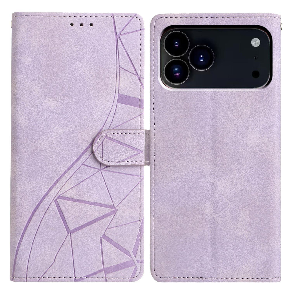 Compatible with iPhone 18 Pro Max Triangles Embossed Leather Phone Case - Purple