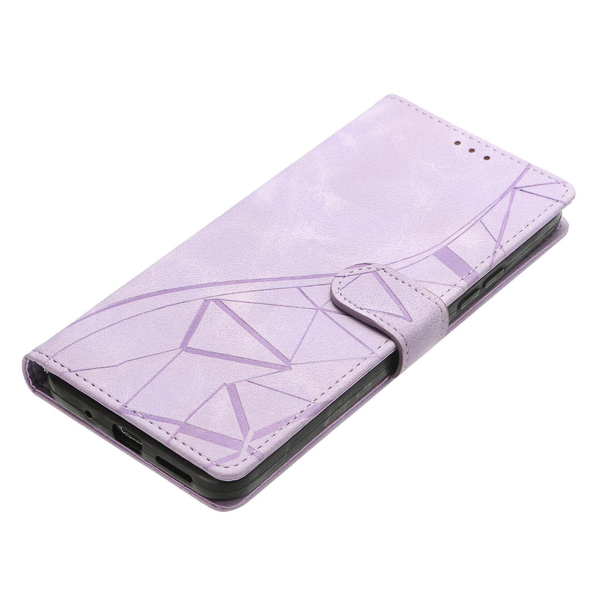 Compatible with iPhone 18 Pro Max Triangles Embossed Leather Phone Case - Purple