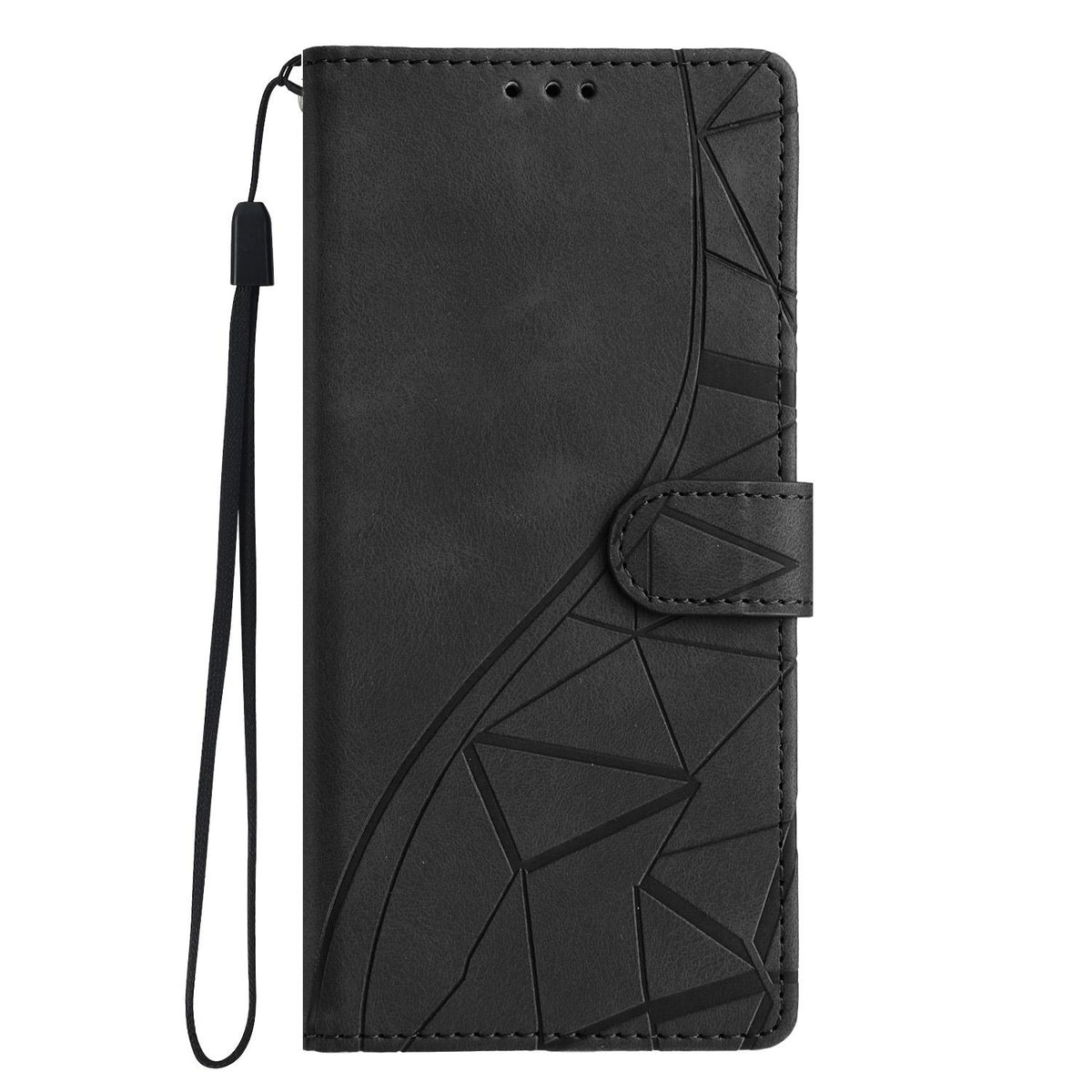 Compatible with iPhone 18 Pro Max Triangles Embossed Leather Phone Case - Black